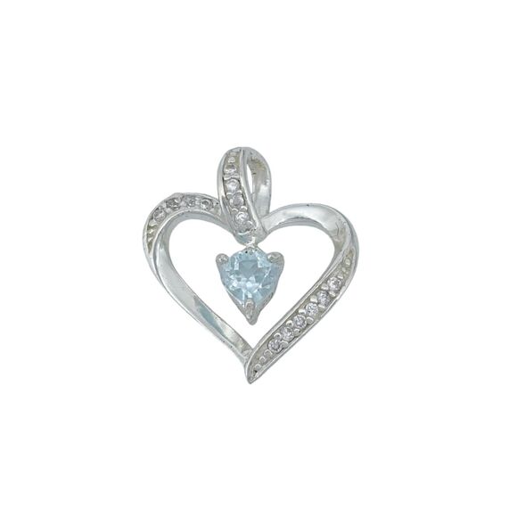 Vintage SU Sterling Silver 925 1.6cm Topaz Cubic Zirconia Heart Pendant - Picture 2 of 8